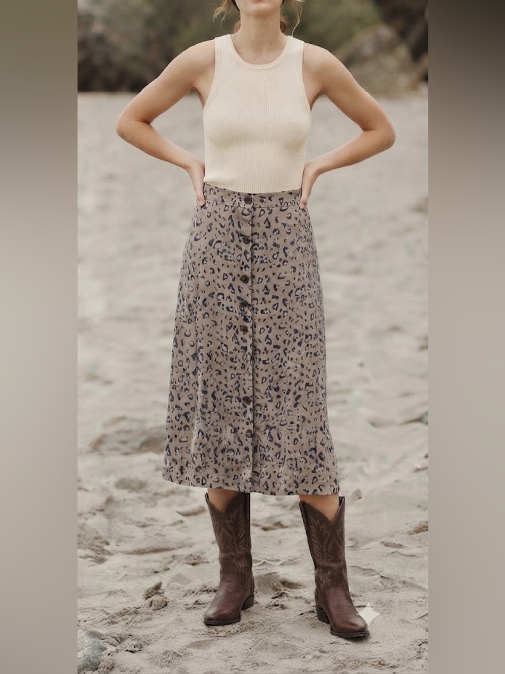 Jackson Rowe Oleander Skirt Leopard Print Size Small Button Down Midi Length